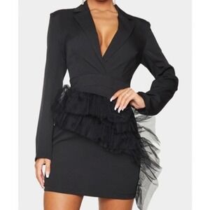 PrettyLittleThing Black mini dress with ruffle detail size 4